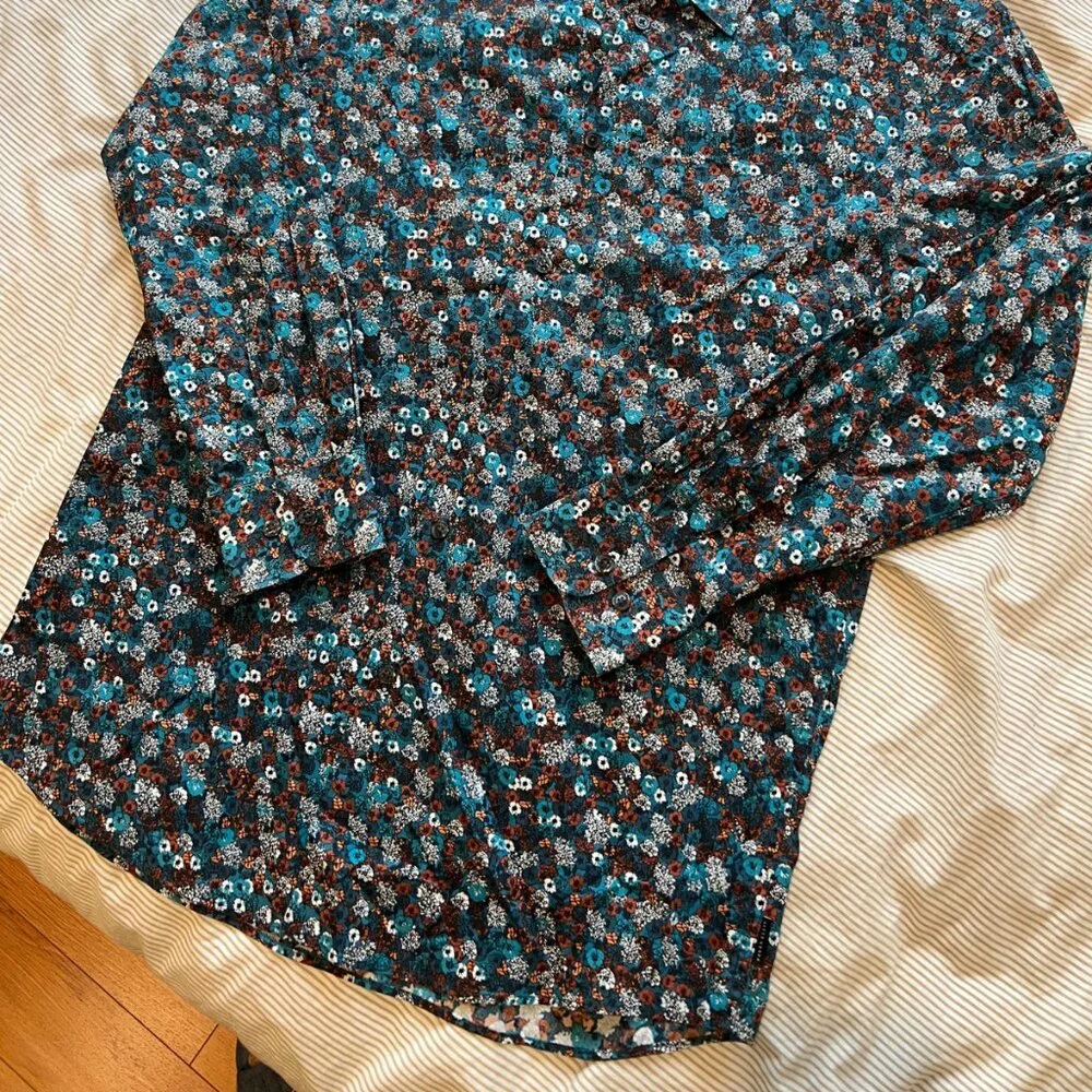 Perry Ellis Mens Slim Fit Button Down Floral Pattern Dress Shirt Size M - Picture 2 of 8